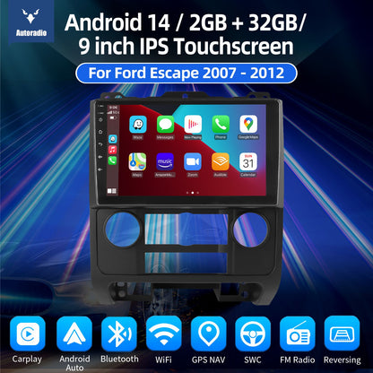 9" Car Stereo Radio For Ford Escape 2007-2012 Apple Carplay GPS Navigation WIFI 2G+32G Android 14 SWC Bluetooth FM/RDS Head Unit