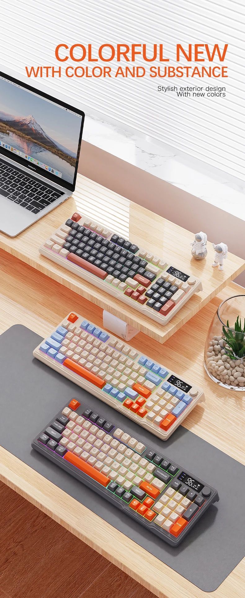 Teclado Bluetooth M96 Sem Fio FREEWOLF Teclado Gamer com Tela,Tela Eletrônica,Conexão Multi-Dispositivos,Ergonomia Gaming