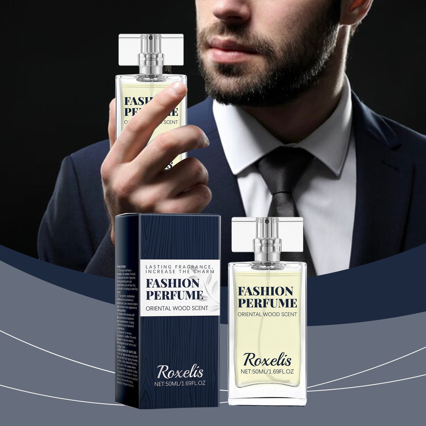 Roxelis 50ml Sandalwood Perfume Men Pheromone Freshing Fragrance Oriental Wood Flirting Dating Long Lasting Scent Perfume Spray