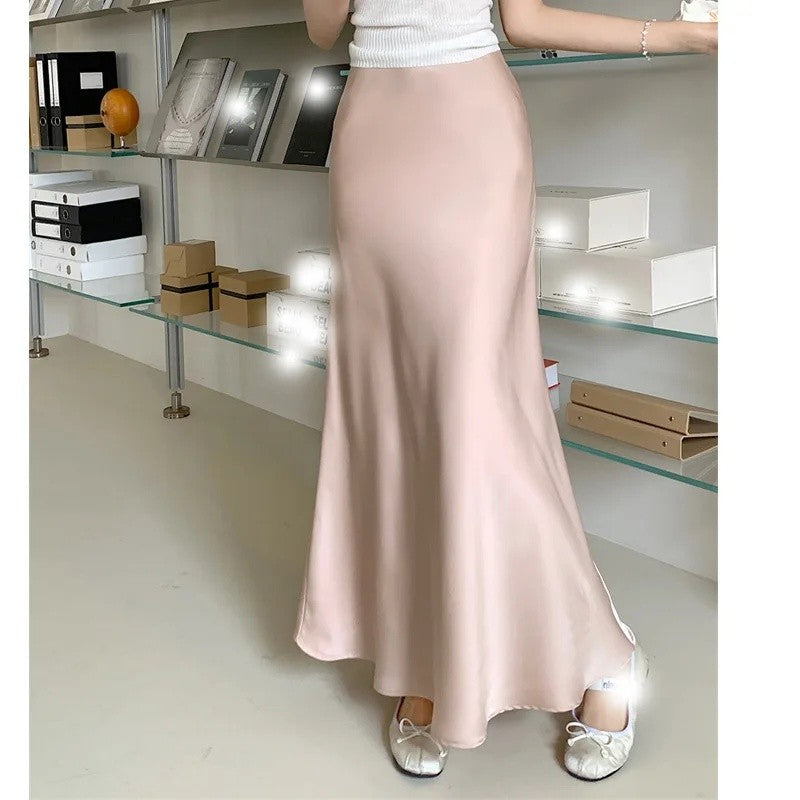 Plus Size Plus Size Satin Fish Tail Half Skirt Women's High Waist A- Line Midi Skirt Spring Summer New Style Bodycon Soft Dra...