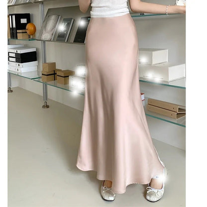 Plus Size Plus Size Satin Fish Tail Half Skirt Women's High Waist A- Line Midi Skirt Spring Summer New Style Bodycon Soft Dra...