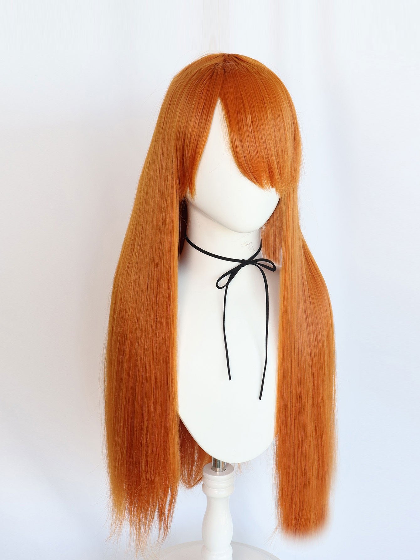 Peruca sintética para cosplay, 32 polegadas de comprimento, lisa, laranja, para Halloween, festas e 1 touca de peruca