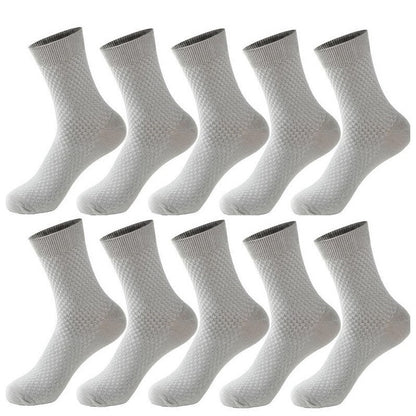 10 Pair Men's Bamboo Fiber Socks Harajuku Retro Breathable Business Man Socks Black Long Sock Deodorant Gift Set Size 39-46