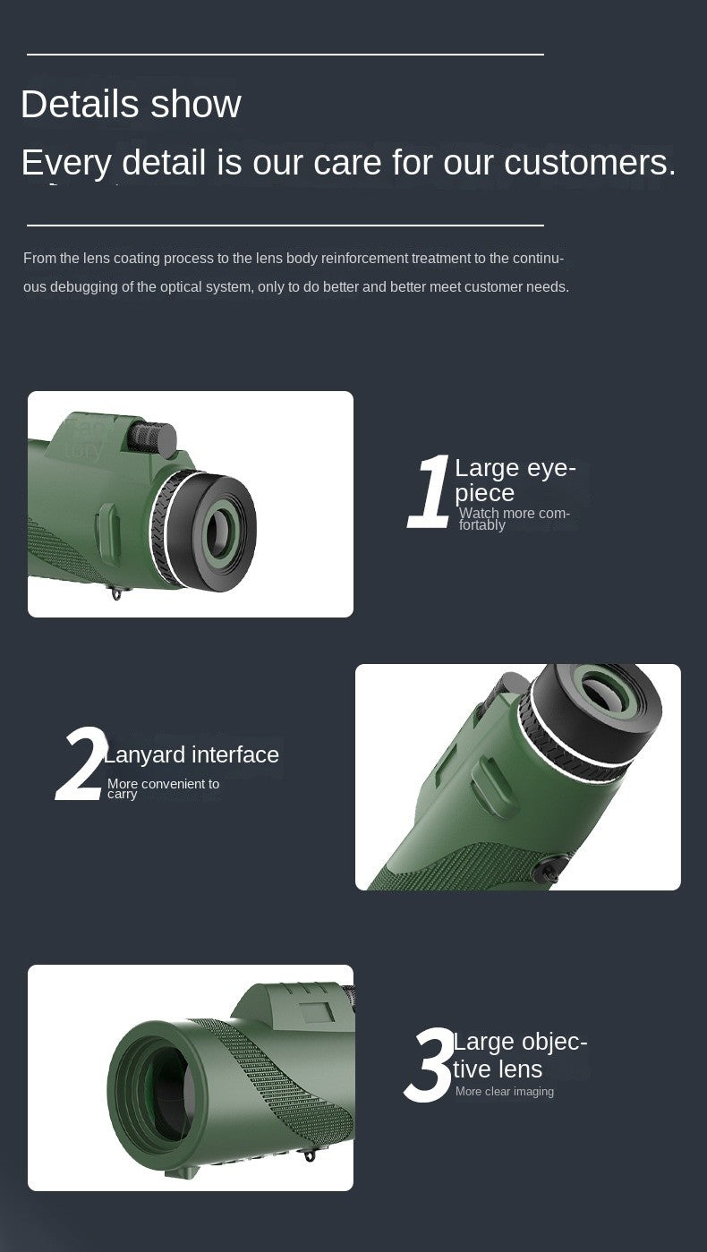 Telescópio Monocular de Alta Definição para Shows, Viagens, Lente Óptica Única para Esportes e Atividades ao Ar Livre