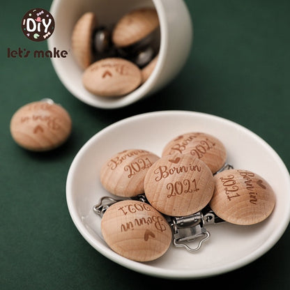 [Sale] Let's Make 5Pcs Baby Teething Beech Wooden Pacifier Chain Clip Baby Food Grade Shape Holder Dummy Clip for DIY Accesories