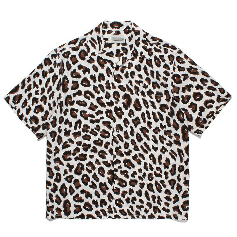 Pdmcms 23ss Gradient Leopard Print High Street Style Casual Handmade Silk Hawaiian Short Sleeved Shirt For Men