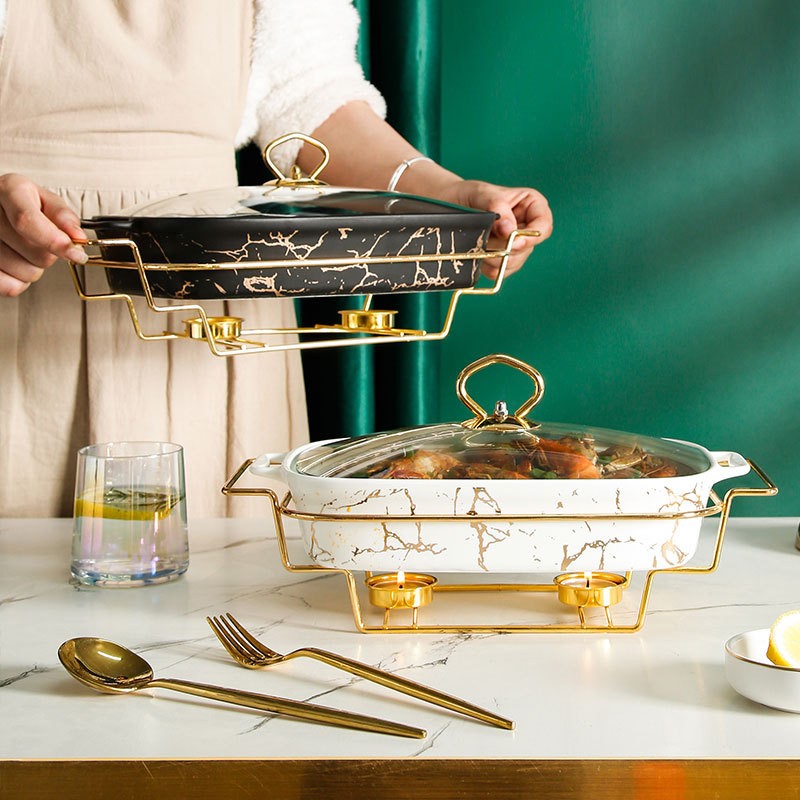 Caçarola retangular de cerâmica em forma de ânfora, para mesa de casa, com suporte criativo para aquecimento leve de sopa e vela.