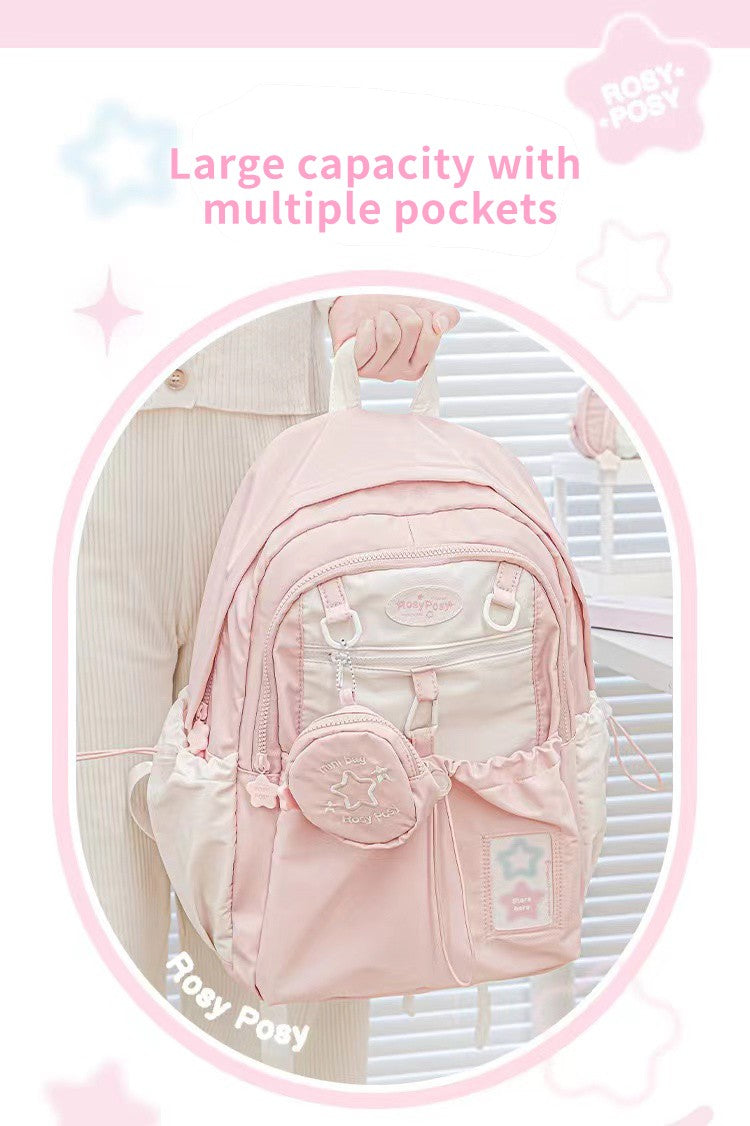Mochila creme para estudantes com design simples e fofo de alta aparência Mochila leve e espaçosa para a dor nas costas