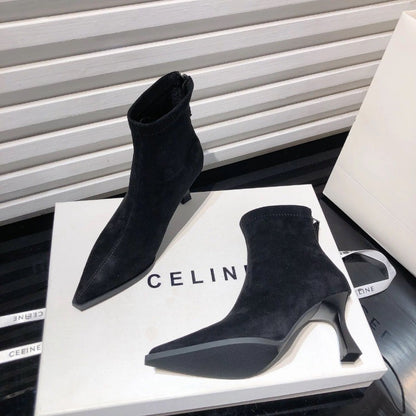 Autumn Women's High Heel Leopard Print Ankle Boots New Winter Pointed Head Thin Heel Chelsea Boots for Shoes Dress D503