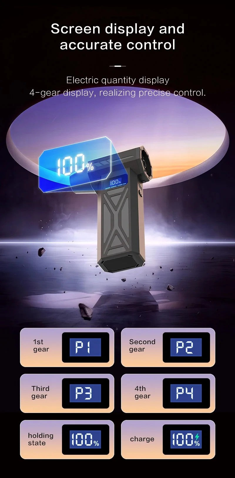 Turbo Fan Wind Pressure Powerful Turbo Air Blower With LED Light Wireless Dust Blower High Speed Jet Blower Vacuum Turbo Jet Fan