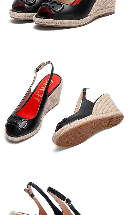 CHCH Women's Sandals Summer New Wedge Fish Mouth High Heel Open Toe Platform Summer Formal Shoes 8.5cm