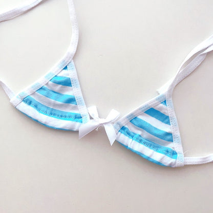 2025 Striped Halter Micro Bikini Set Lolita Kawaii Swimsuit Backless String Tied Bathing Suit