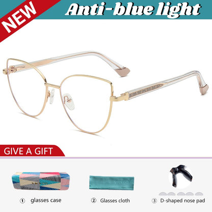 VICKY New Personalized Simple Cat's Eye Fashion Design Women's Anti-Blue Light Reading Glasses Customizable Prescription 78001