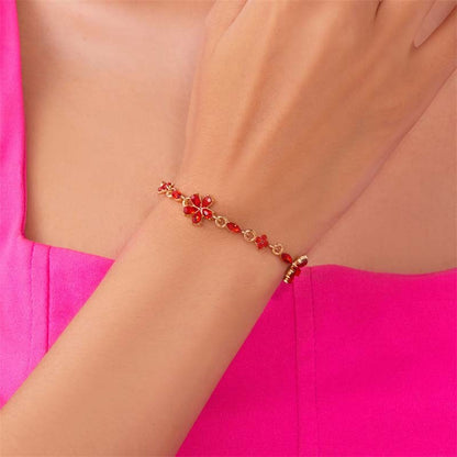 Luxury Colorful Zircon Flower Bracelet For Women Girls Korean Sweet Gold Color Crystal Adjustable Bracelet Jewelry Gift