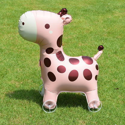 Cartoon Standing Animal Ballons with Wheels Kids Toys Outdoor Yard Walking Balloons Birthday Party Baby Shower Decor Photo Props