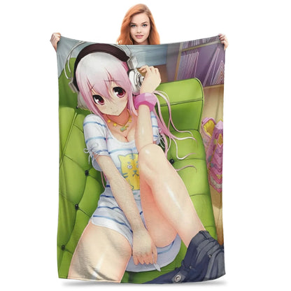 Cobertor de flanela Anime Super Sonico Garota Enfermeira Bonita para Decoração de AC de Verão, Macio e Quente, Colcha, decoração para casa
