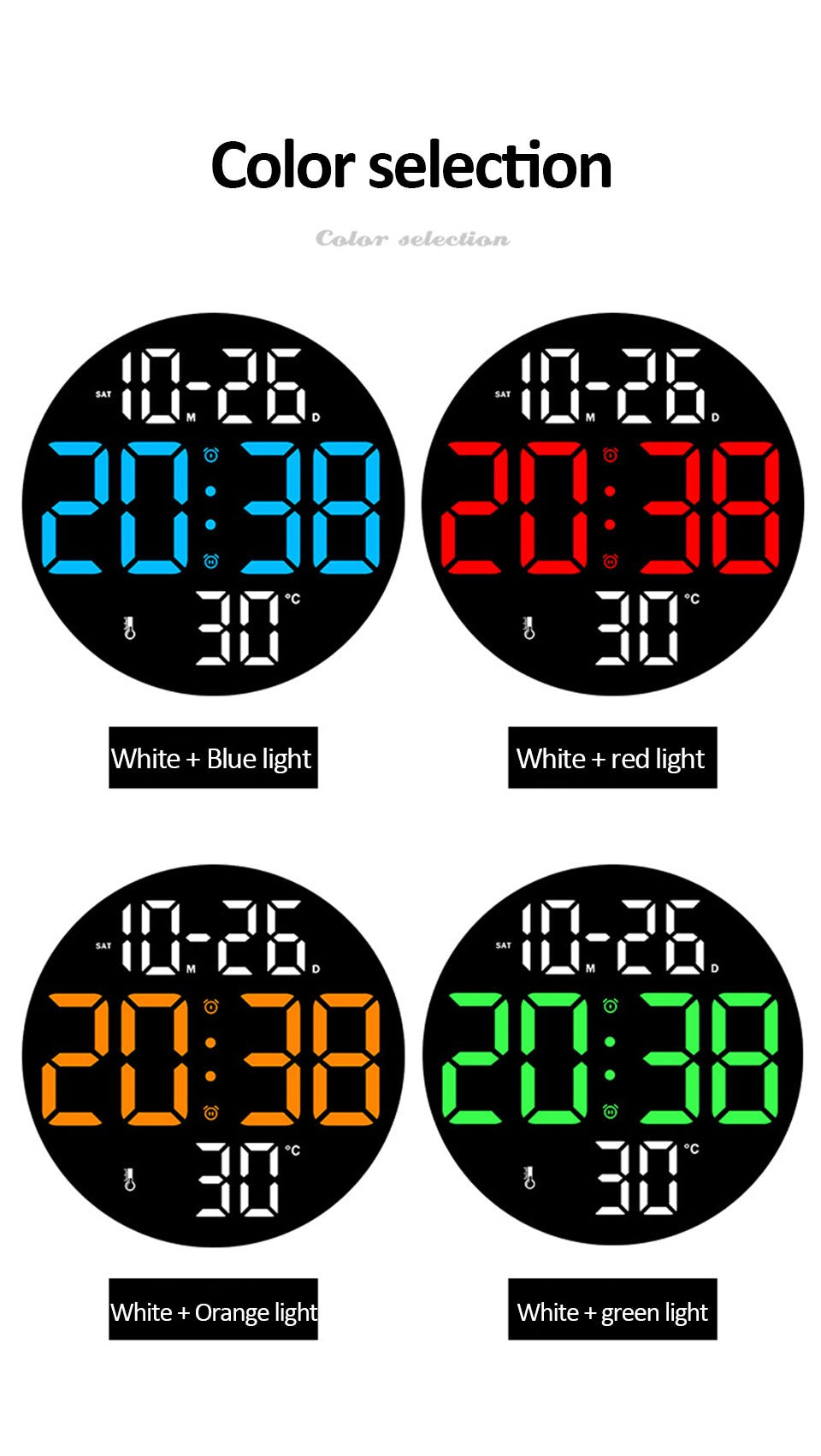 10inch LED Large Digital Wall Clock with Dual Alarms Calendar and Temperature Display Brightness Adjustable Countdown Home Clock