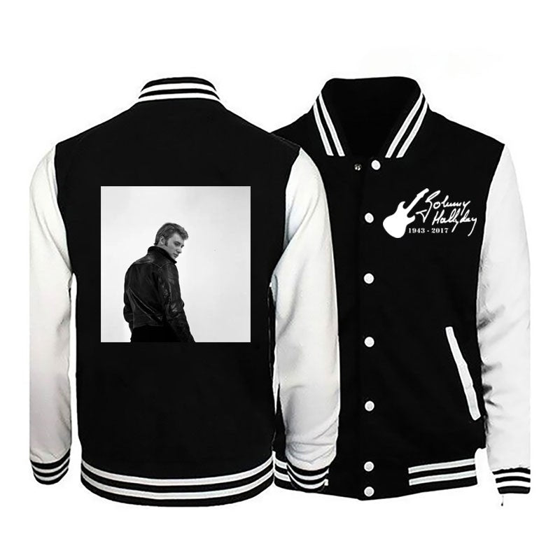 2024Johnny Hallyday nova jaqueta bomber masculina de manga comprida casual jaqueta de uniforme de beisebol
