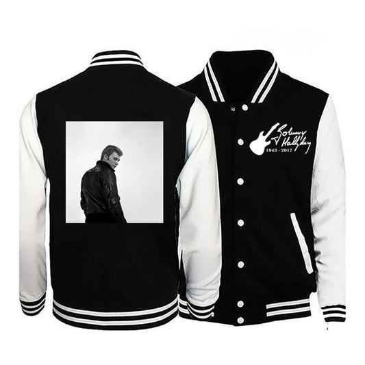 2024Johnny Hallyday nova jaqueta bomber masculina de manga comprida casual jaqueta de uniforme de beisebol