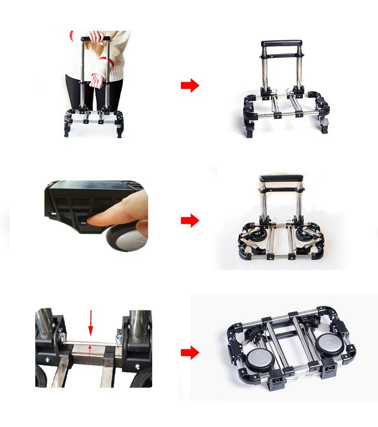 Carrinho de bagagem dobrável completo em aço inoxidável Capacidade de carga de 30kg Fácil de transportar Malas de rodinhas Carrinhos de compras para mochilas escolares