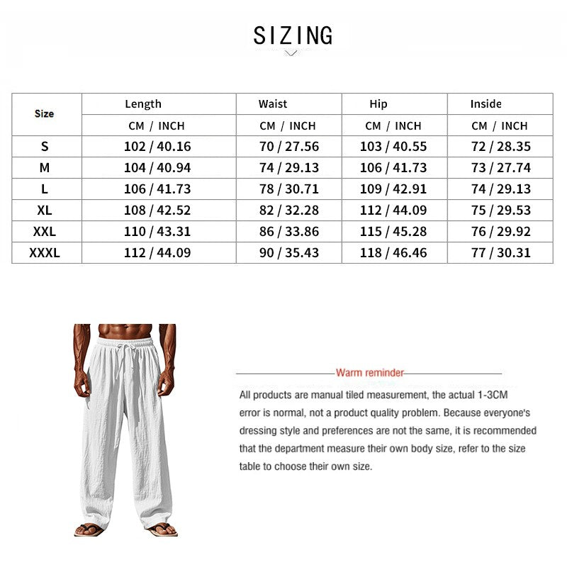 Men's Linen Beach Pants Breathable Loose Straight Trousers Male Summer Casual Solid Color Japanese Streetwear