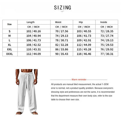 Men's Linen Beach Pants Breathable Loose Straight Trousers Male Summer Casual Solid Color Japanese Streetwear