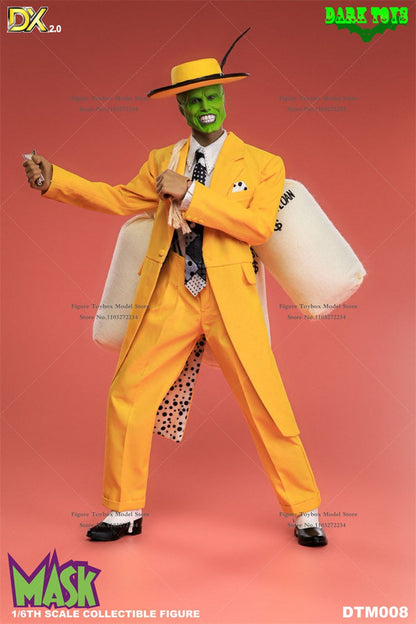 DARK TOYS DTM008 DX 2.0 Versão de Luxo 1/6 A Máscara Jim Carrey com Rosto Verde Terno Amarelo Figura de Ação 12 polegadas Modelo para Exibição