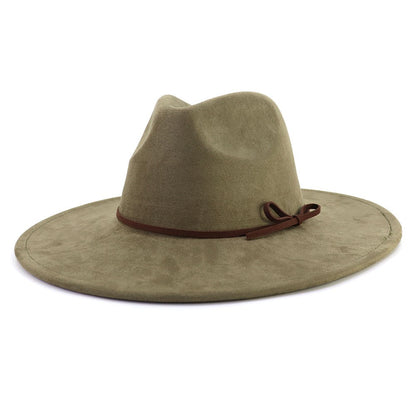 Suede fedora hat with same color accessories teardrop top wide brim hat for men and women Panama hat chapeau homme   sombrero