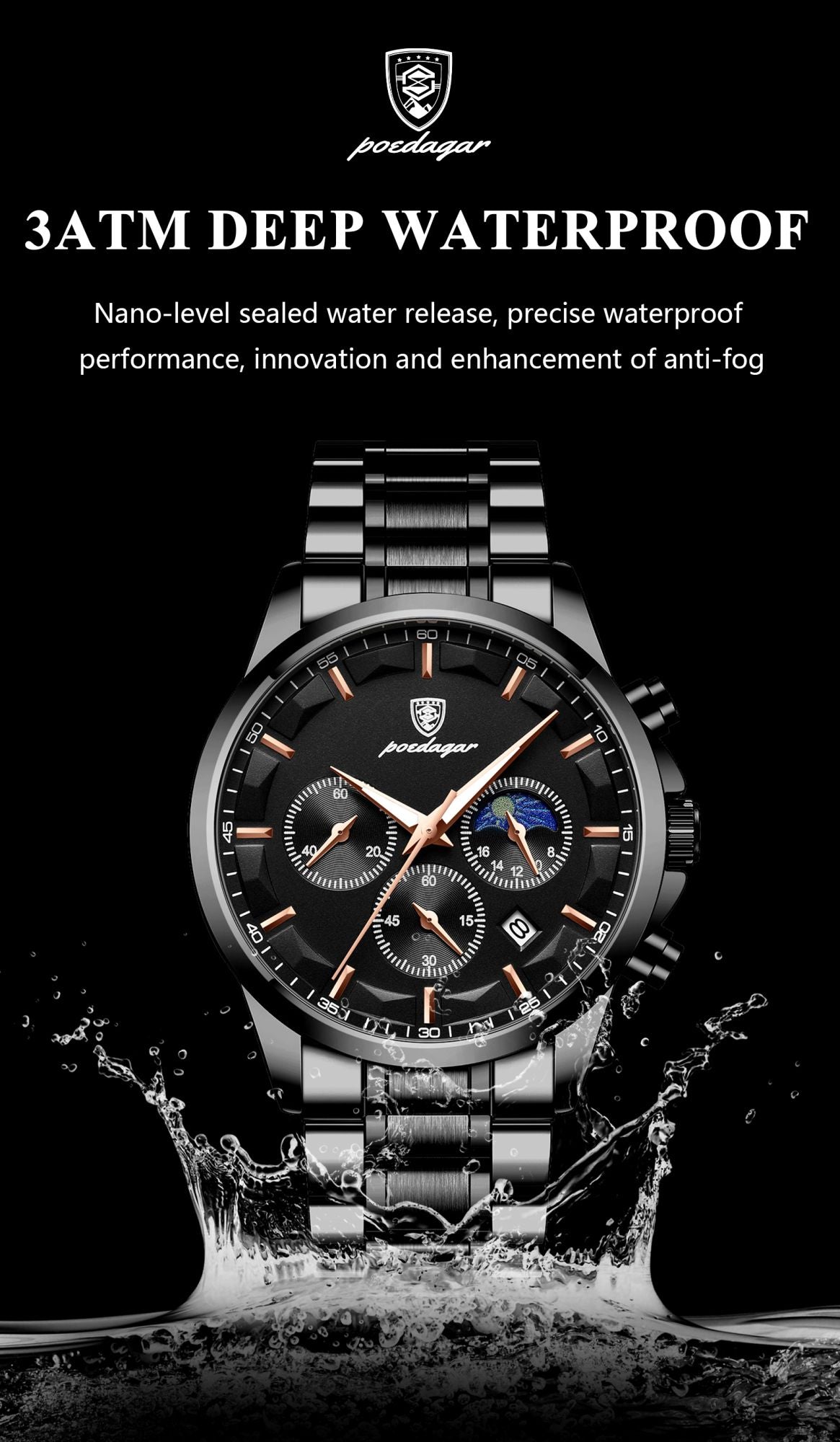 POEDAGAR Top Fashion Men's Watches Waterproof Luminous Stainless Steel Men Wristwatch Chronograph Date Quartz Business Man Watch