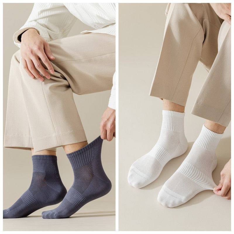 5/10 Pair Men's  Cotton Socks High Quality Breathable Mesh Socks Durable Solid Color Casual Socks Fashion Dress Socks Man