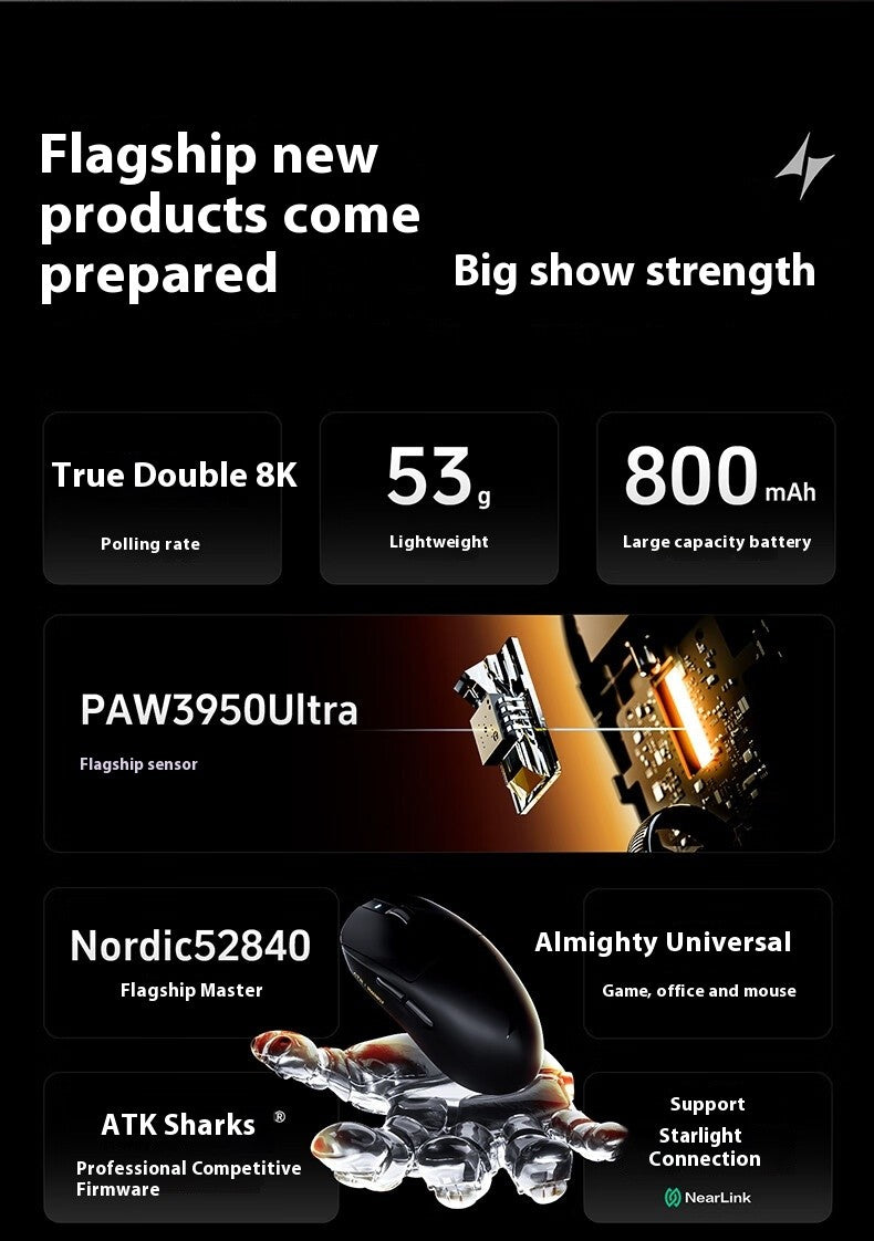 Mouse Gamer Sem Fio ATK A9 Ultra A9/A9 SE/A9 Plus/A9 Pro Tri Mode 8K Mouse Gamer 53g Leve Presente E-sports PC Personalizável