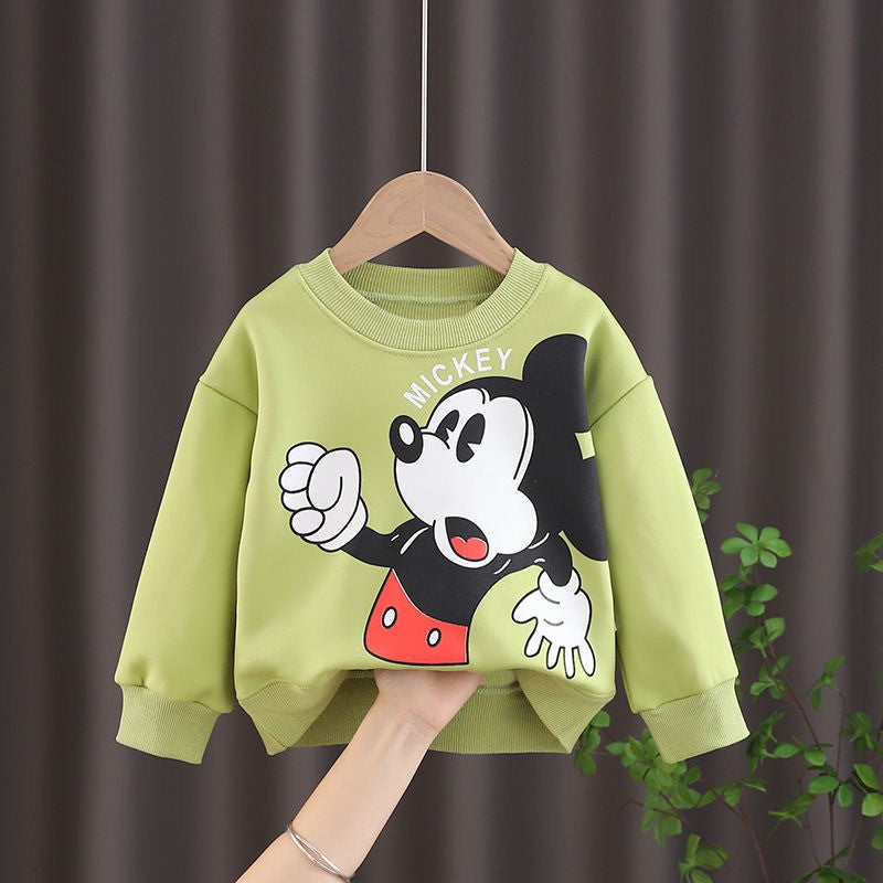 Disney Mickey Children' Tracksuit Cartoon Fashion Loose Baby Girl Boy Long Sleeve Crewneck Hoodies + Pants Two Piece Set Clothes