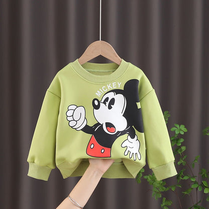 Disney Mickey Children' Tracksuit Cartoon Fashion Loose Baby Girl Boy Long Sleeve Crewneck Hoodies + Pants Two Piece Set Clothes