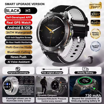 Smartwatch GUHUAVMI IOS Ultra GPS 2025 Novo à prova d'água 10ATM Bússola GNSS de banda dupla integrada Esportivo Militar Masculino Pulseira para NATAÇÃO