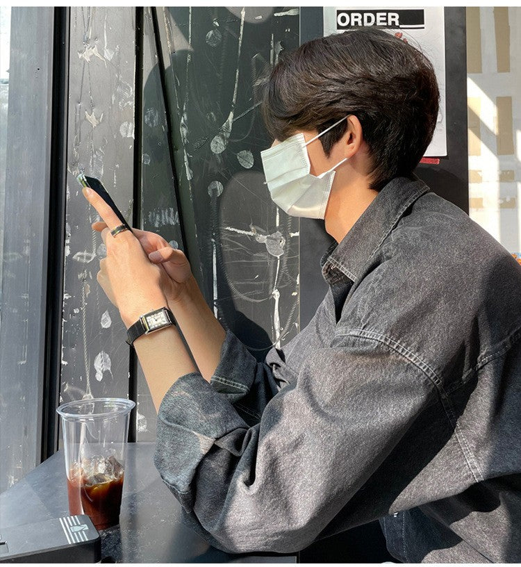 Spring Clothing Men's Denim Long-sleeved Pocket Shirt Casual Korean Turn down Button Streetwear Light Luxury Stylish 2025 New