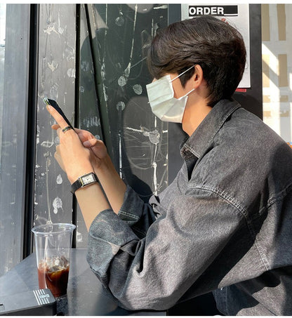 Spring Clothing Men's Denim Long-sleeved Pocket Shirt Casual Korean Turn down Button Streetwear Light Luxury Stylish 2025 New