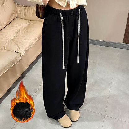 Winter Women Streetwear Baggy Fleece Pants Lady High Waist Snow Warm Plush Trousers Girls Slim Fit Daily Thermal Pants