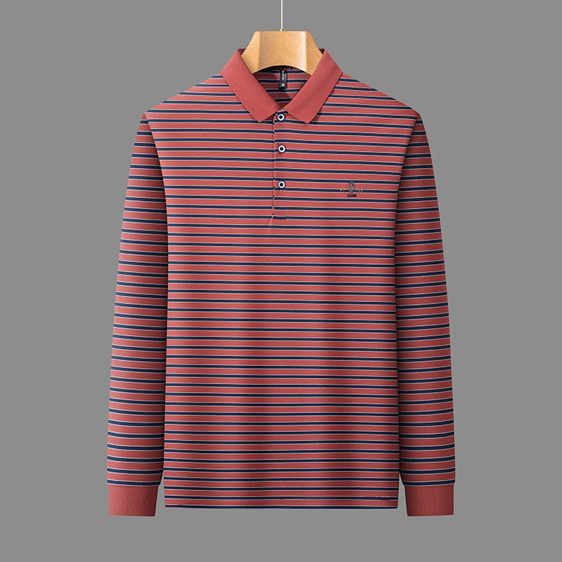 2025 New Lapel Striped T-shirt Men's Long Sleeved Spring and Autumn New Top Casual Polo Shirt Men