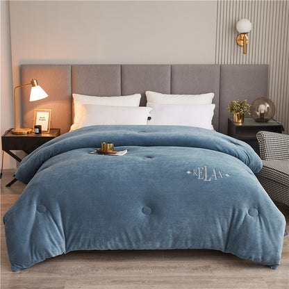 Double Sided Milk Velvet Winter Comforter Thickened Warm Double Layer Flannel King Size Quilts for Bed Solid Soft Plush Duvets