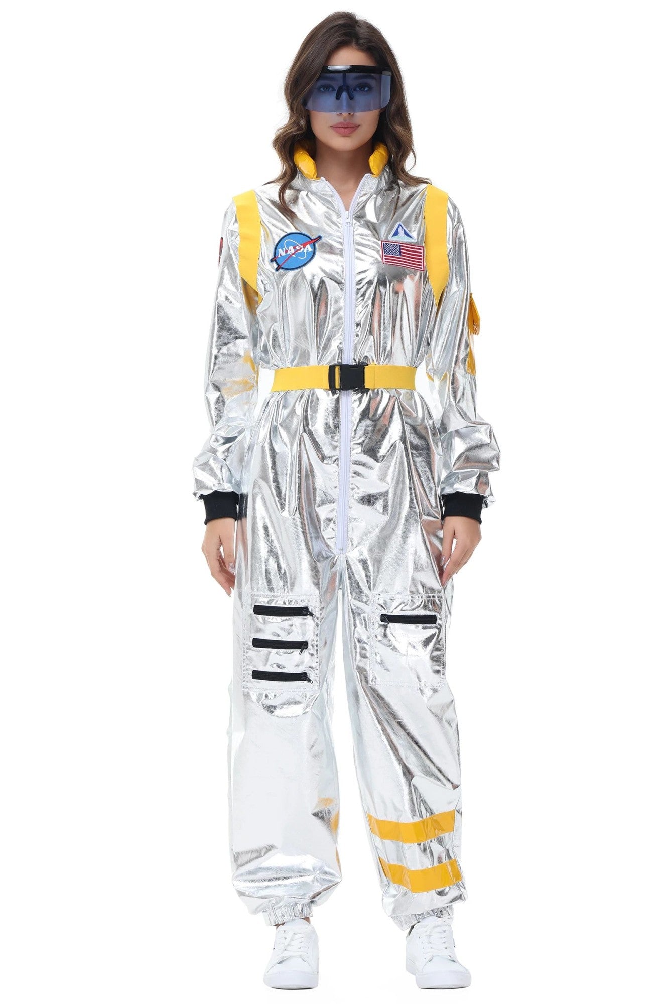 Adult Silver Astronaut Costume Men Women Spaceman Suit Space Jumpsuit Halloween Cosplay Party Dress Up