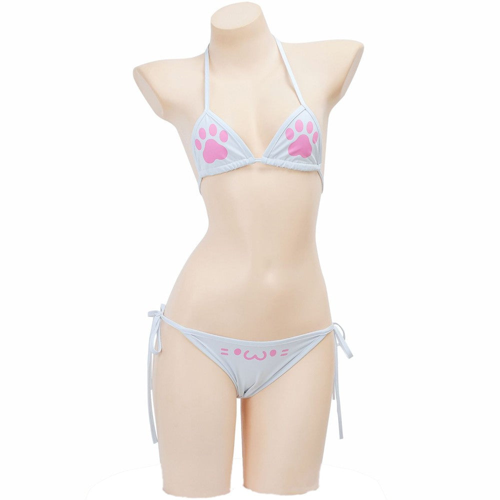 Japanese Anime Kawaii Girl Cute Cat Paw Bikini Swimsuit Women Claw Pattern Three Point Underwear Bra Panties Set Costume Cosplay