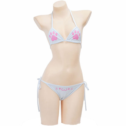 Japanese Anime Kawaii Girl Cute Cat Paw Bikini Swimsuit Women Claw Pattern Three Point Underwear Bra Panties Set Costume Cosplay