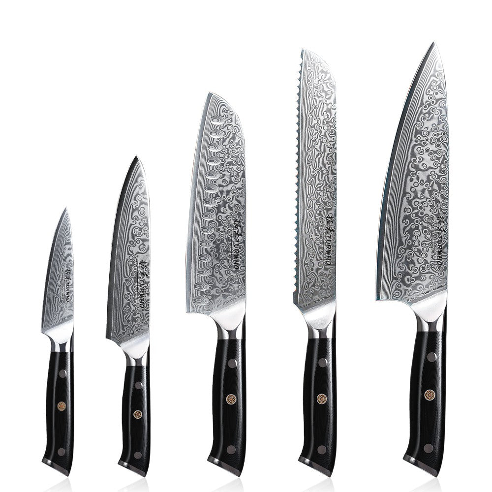 TURWHO Chef Knife 1-5 PCS Kitchen Knives Set 67 Layer Damascus Steel Japanese Nakiri Santoku Cleaver Slicing Bread Utility Knife