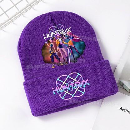 Demone Hunter Kids Knitted Hat Cute Anime Print Girl Beanie Cap Headgear Outdoor Street Warm Knit Cap Y2K Kawaii Game Party Gift