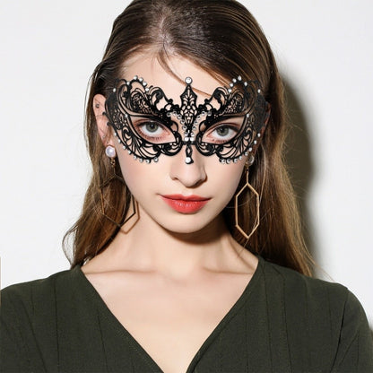 New Vintage Half Face Mask Lace Metal Elastic Bands Masquerade Party Mask Hollowed-out Diamond Inlaid Princess Mask