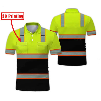 Construction Site Project Quick Dry Men's Polo Shirt Stripe 3D Printing Short Sleeve  Breathable Loose Work Clothes Wholesale