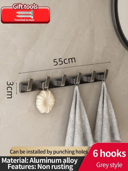 no drill Space Aluminum punch-free Kitchen Hook Bathroom Clothes Hooks Storage Rack Hook Door Wall Hanging Household Accessories