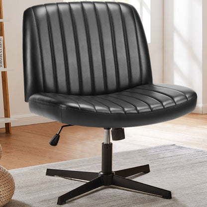 Cadeira de escritório JHK com pernas cruzadas, para sala de estar, cadeira de balanço, para jogos, sem braços, escrivaninha larga, giratória ajustável, tecido, para tarefas, penteadeira, escritório doméstico