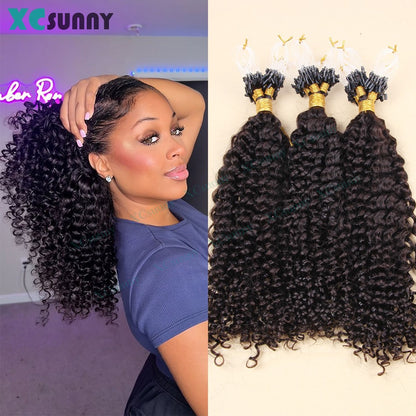 Apliques de Cabelo Humano Micro Ring Loop Cachos Naturais Microlink Tecidos para Mulheres