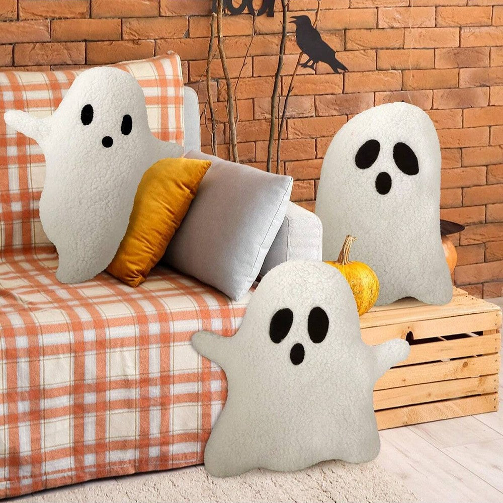 Plush Ghost Throw Pillow Halloween Decor Soft and Cuddly Ghost Shaped Cushion Ideal for Living Room Bedroom or Sofa Decoration